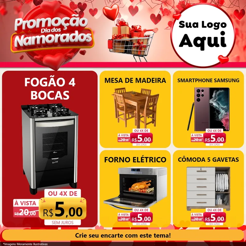 Modelo de Rede Social para Feed Facebook com o tema Promoção Dia dos Namorados para Móveis e Eletro