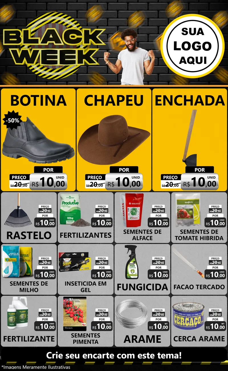 Modelo de Encarte para Encarte Grande com o tema Black Week para Agropecuária