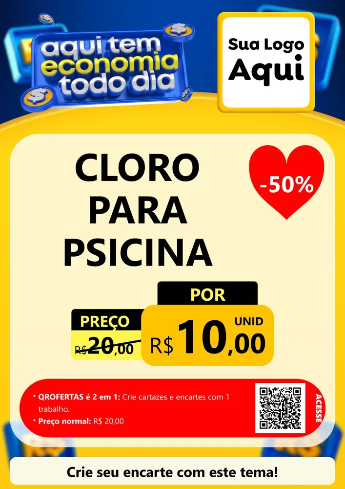 Modelo de Cartaz para Cartaz A4 Vertical com o tema Aqui Tem Economia Todo Dia para Produtos para Piscina