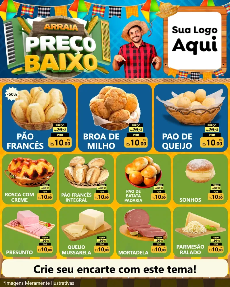 Modelo de Rede Social para Feed Instagram com o tema Arraiá de Preço Baixo - Junina para Padaria