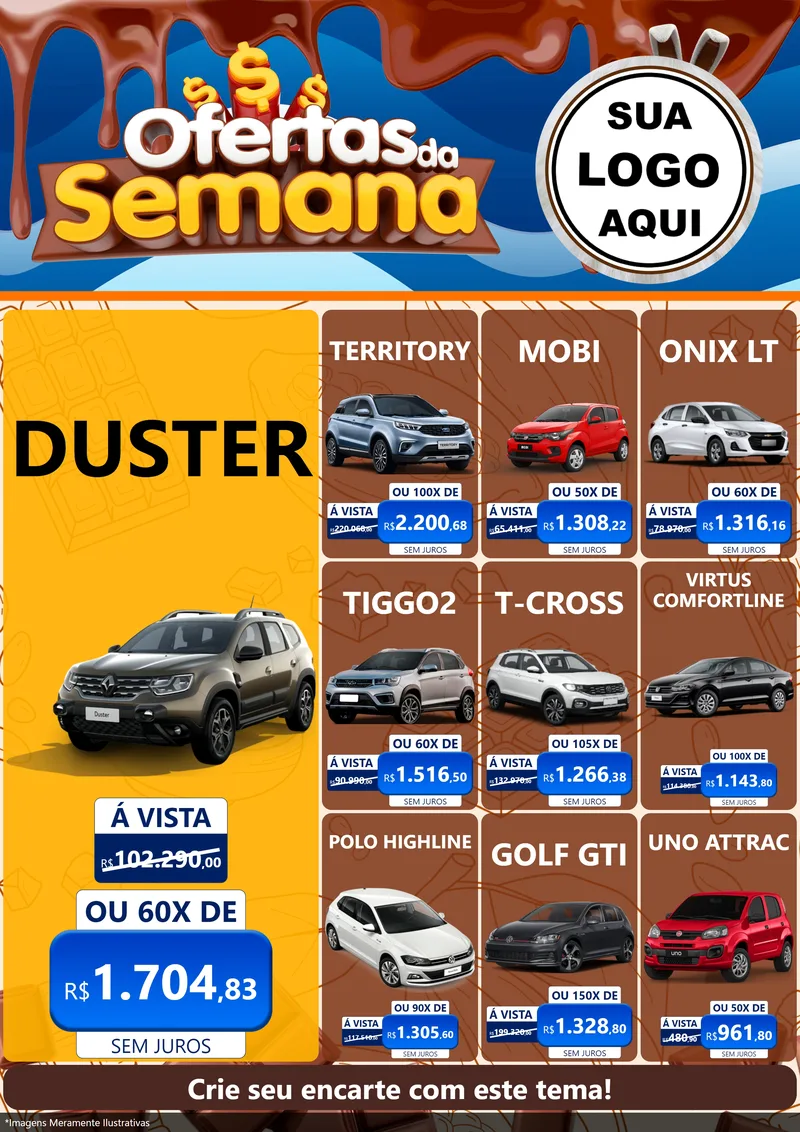 Modelo de Encarte para Encarte A4 Vertical com o tema Ofertas da Semana - Páscoa para Concessionaria de Carros