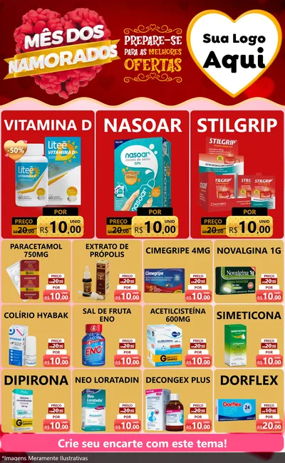 Modelo de Encarte para Encarte Grande com o tema Mês dos Namorados para Farmácia