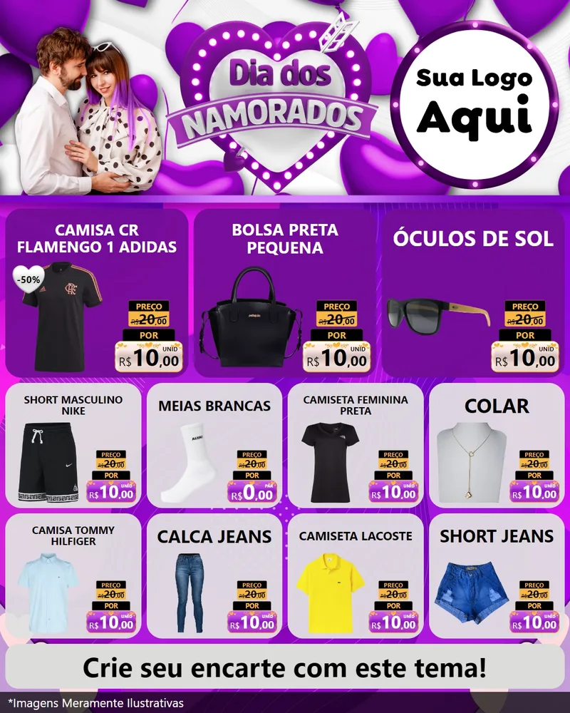 Modelo de Rede Social para Feed Instagram com o tema Dia dos Namorados para Roupas e acessórios