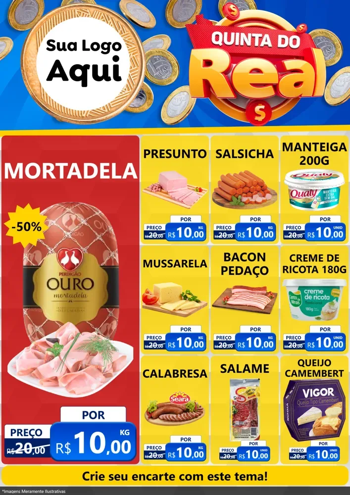 Modelo de Encarte para Encarte A4 Vertical com o tema Quinta do Real para Frios e Laticínios