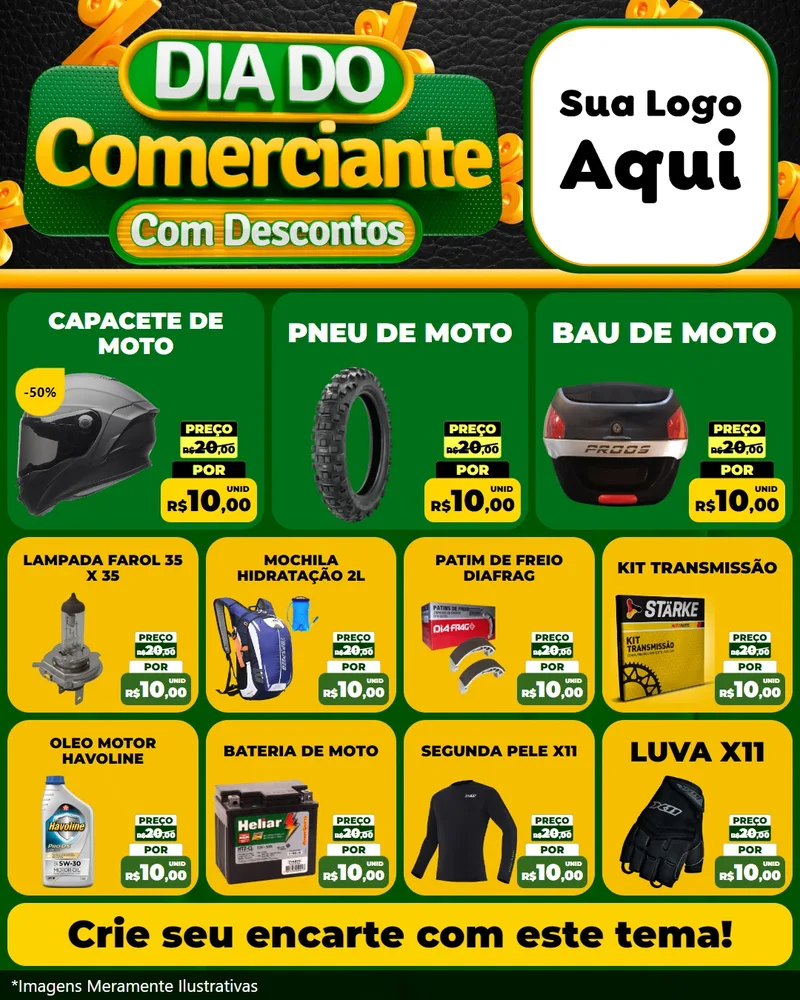 Modelo de Rede Social para Feed Instagram com o tema Dia do Comerciante com Descontos para Moto peças