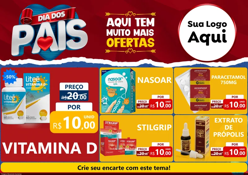 Modelo de Encarte para Encarte A4 Horizontal com o tema Dia dos Pais para Farmácia