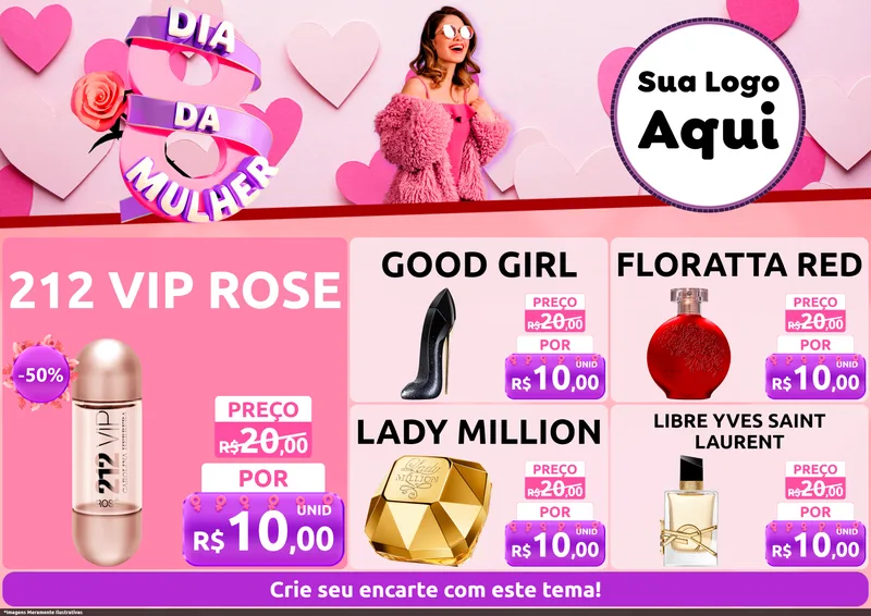 Modelo de Encarte para Encarte A4 Horizontal com o tema Dia da Mulher para Perfumes
