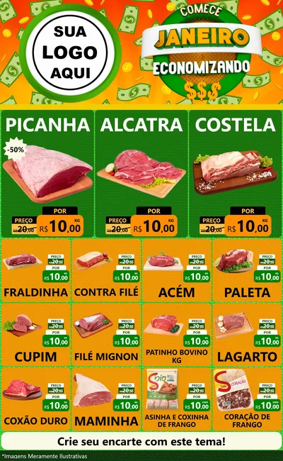 Modelo de Encarte para Encarte Grande com o tema Comece Janeiro Economizando para Açougue
