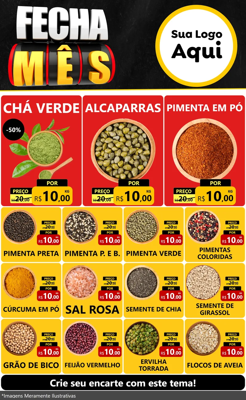 Modelo de Encarte para Encarte Grande com o tema Fecha Mês para Produtos Naturais