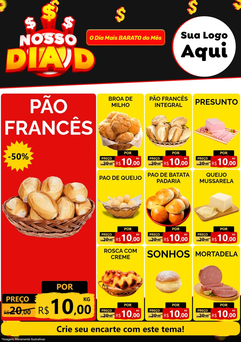 Modelo de Encarte para Encarte A4 Vertical com o tema Nosso Dia D para Padaria