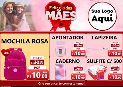 Modelo de Encarte para Encarte A4 Horizontal com o tema Feliz Dia Das Mães para Papelaria
