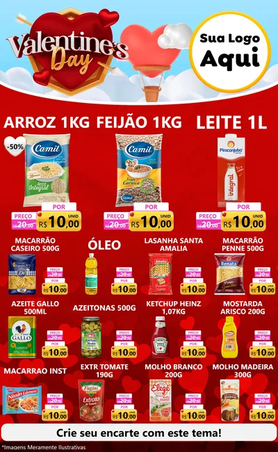 Modelo de Encarte para Encarte Grande com o tema Valentine's Day para Supermercado