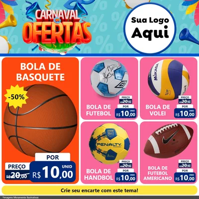 Modelo de Rede Social para Feed Facebook com o tema Carnaval de Ofertas para Artigos Esportivos