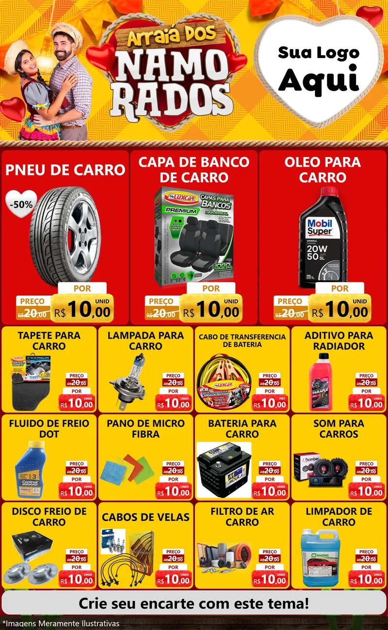 Modelo de Encarte para Encarte Grande com o tema Arraiá dos Namorados para Auto peças