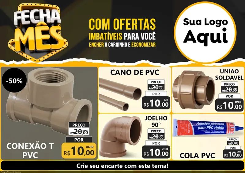 Modelo de Encarte para Encarte A4 Horizontal com o tema Fecha Mês para Tubos e conexões