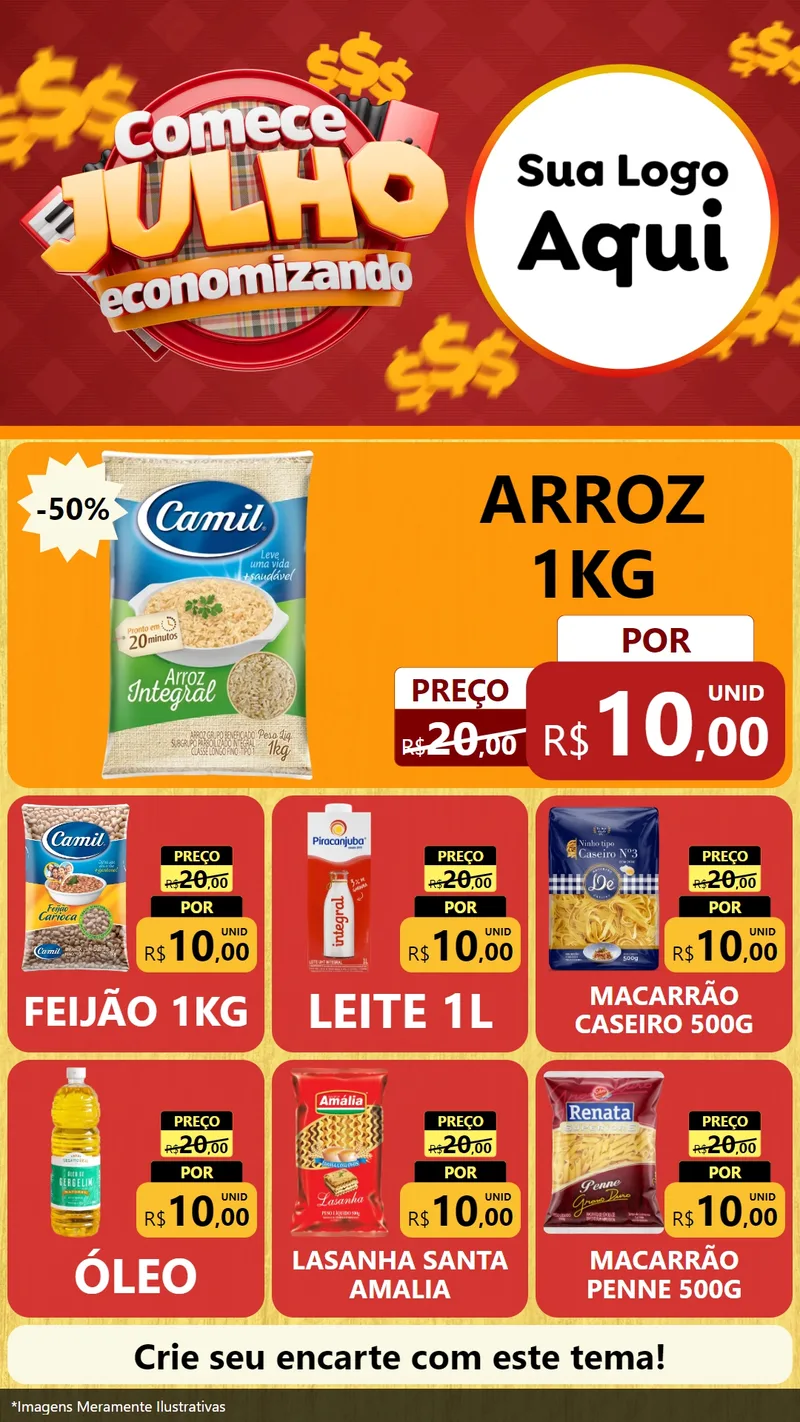 Modelo de Rede Social para Stories com o tema Comece Julho Economizando para Supermercado