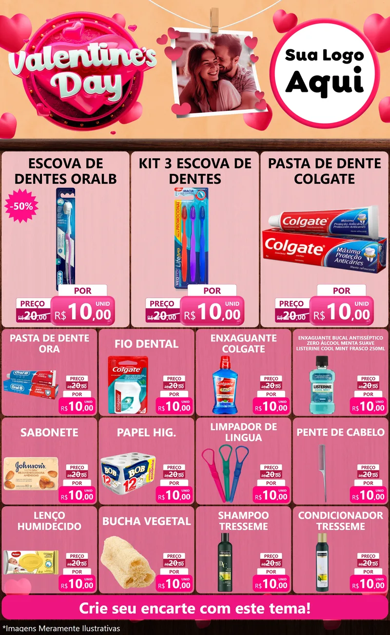 Modelo de Encarte para Encarte Grande com o tema Valentine's Day para Higiene Pessoal