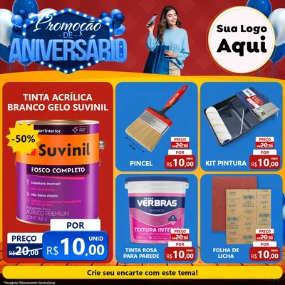 Modelo de Rede Social para Feed Facebook com o tema Promoção de Aniversário para Tintas e Ferramentas