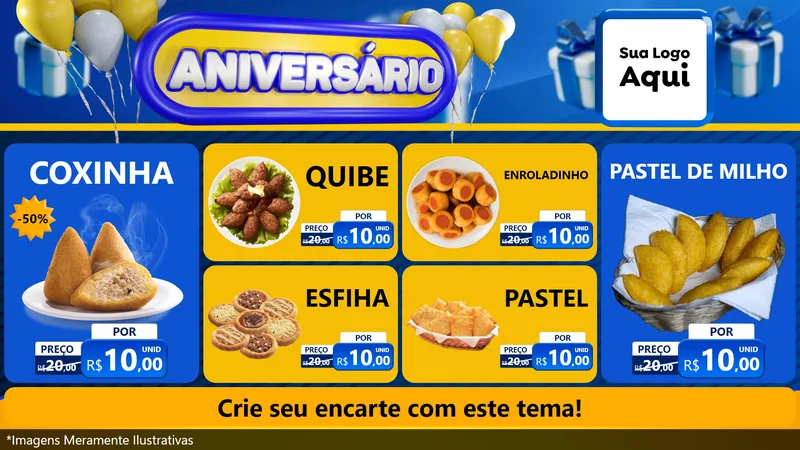 Modelo de TV para TV Horizontal com o tema Aniversário para Salgadaria