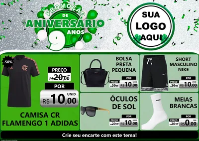 Modelo de Encarte para Encarte A4 Horizontal com o tema Promoção de Aniversário - 9 Anos para Roupas e acessórios