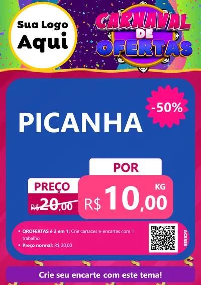 Modelo de Cartaz para Cartaz A4 Vertical com o tema Carnaval de Ofertas para Açougue