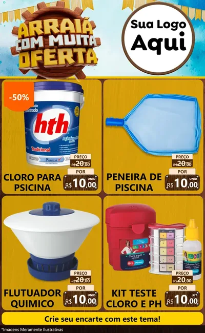 Modelo de Encarte para Encarte Grande com o tema Ofertas de São João - Junina para Produtos para Piscina