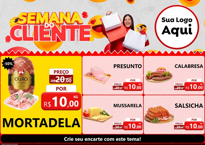 Modelo de Encarte para Encarte A4 Horizontal com o tema Semana do Cliente para Frios e Laticínios