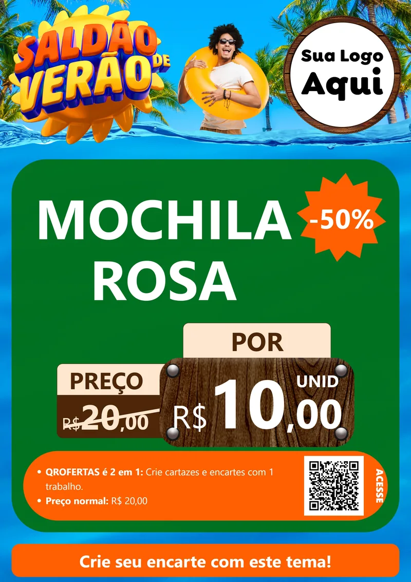 Modelo de Cartaz para Cartaz A4 Vertical com o tema Saldão de Verão para Papelaria