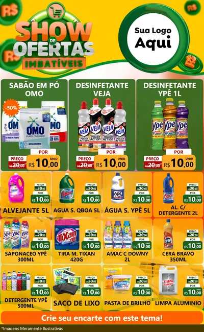 Modelo de Encarte para Encarte Grande com o tema Show de Ofertas Imbatíveis para Produtos de Limpeza