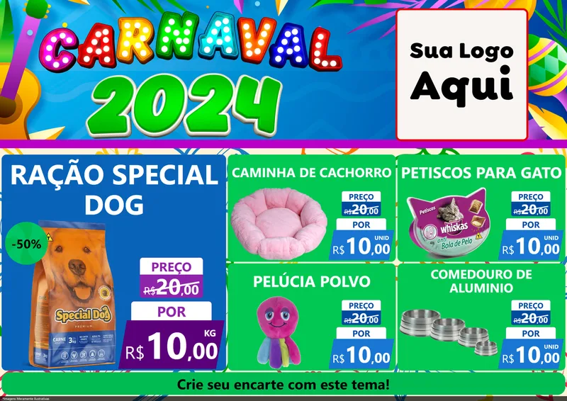 Modelo de Encarte para Encarte A4 Horizontal com o tema Carnaval 2027 para Pet Shop