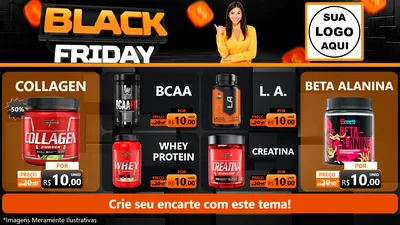 Modelo de TV para TV Horizontal com o tema Black Friday para Suplementos alimentares