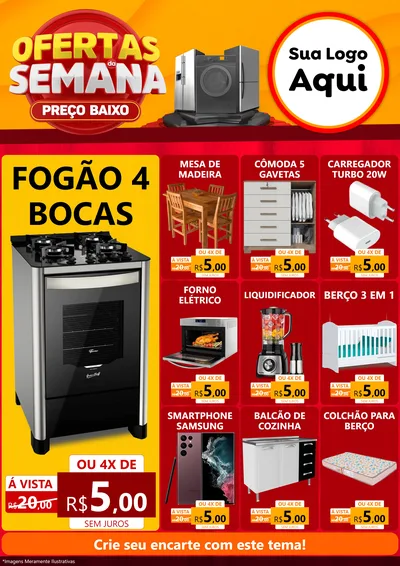 Modelo de Encarte para Encarte A4 Vertical com o tema Ofertas Da Semana - Preço Baixo para Móveis e Eletro