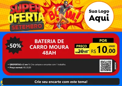 Modelo de Cartaz para Cartaz A4 Horizontal com o tema Super Oferta Setembro para Baterias Elétricas