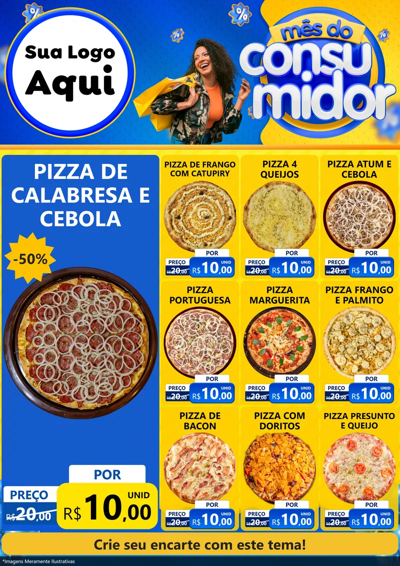 Modelo de Encarte para Encarte A4 Vertical com o tema Mês do Consumidor para Pizzaria