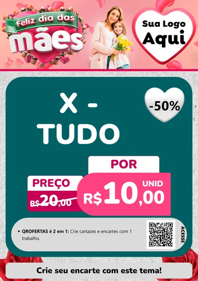 Modelo de Cartaz para Cartaz A4 Vertical com o tema Feliz Dia das Mães para Hamburgueria