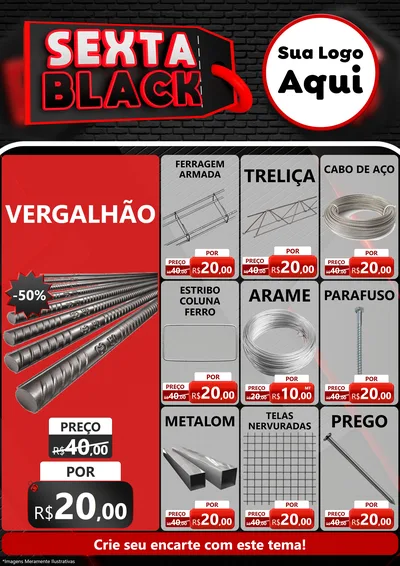 Modelo de Encarte para Encarte A4 Vertical com o tema Sexta Black para Ferragens