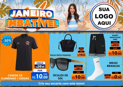 Modelo de Encarte para Encarte A4 Horizontal com o tema Janeiro Imbatível para Roupas e acessórios