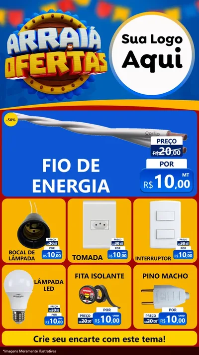 Modelo de Rede Social para Stories com o tema Arraiá de Ofertas - Junina para Materiais Elétricos