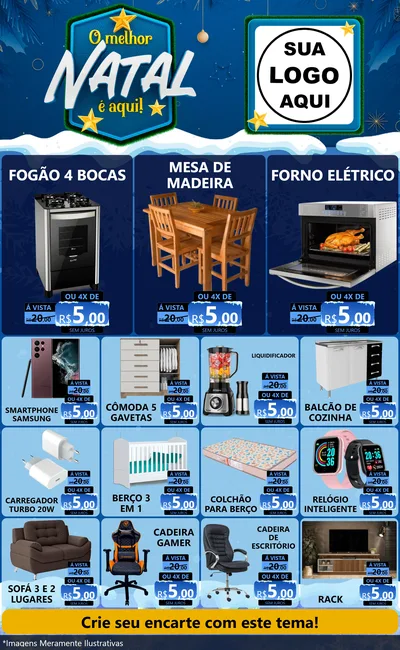 Modelo de Encarte para Encarte Grande com o tema O Melhor Natal É Aqui! para Móveis e Eletro