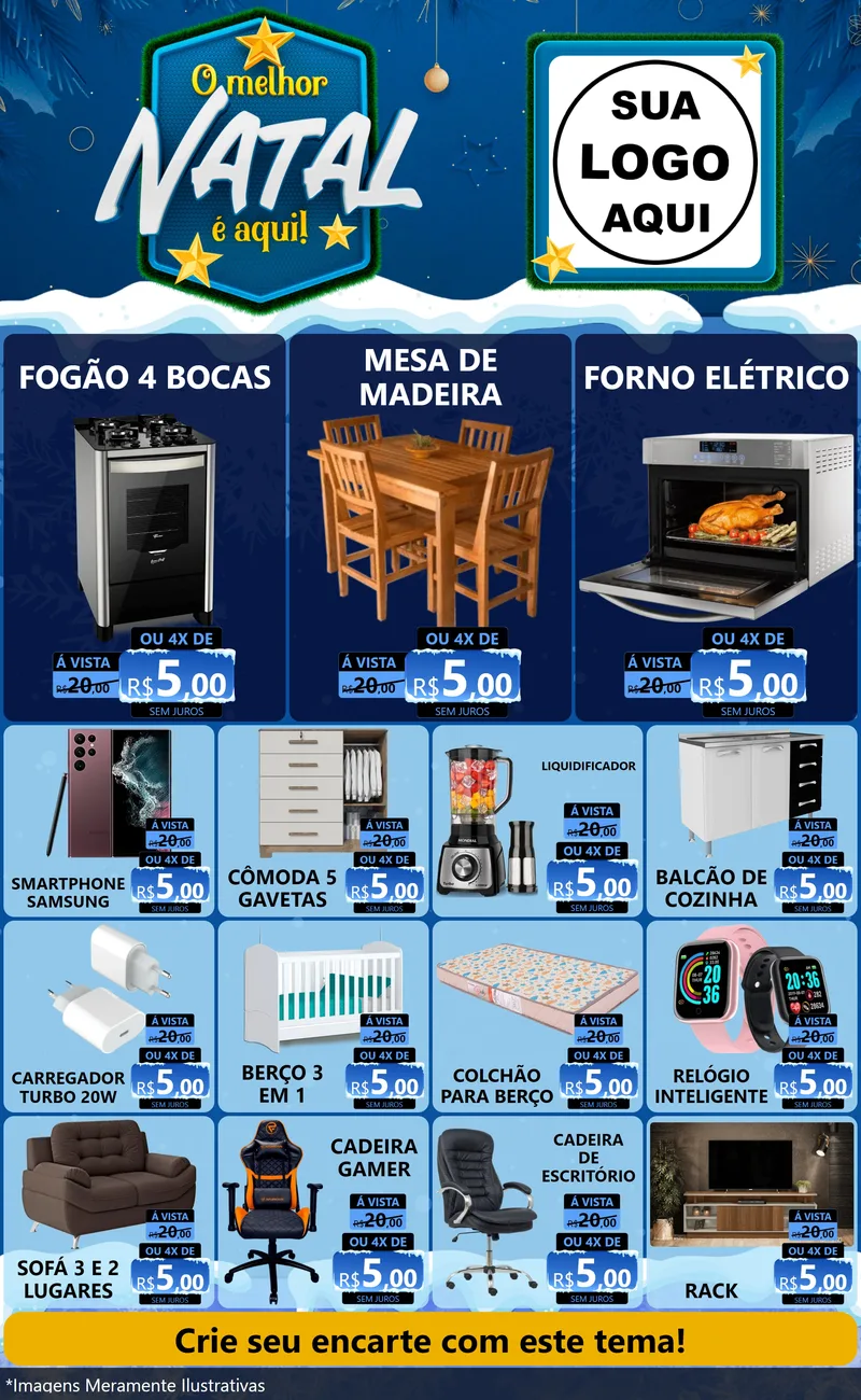 Modelo de Encarte para Encarte Grande com o tema O Melhor Natal É Aqui! para Móveis e Eletro