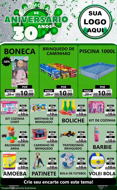 Modelo de Encarte para Encarte Grande com o tema Promoção de Aniversário - 30 Anos para Brinquedos