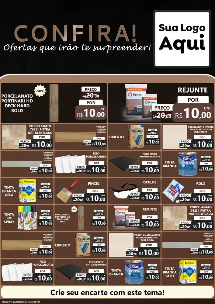 Modelo de Encarte para Encarte A4 Vertical com o tema Confira! Ofertas que irão te surpreender! para Pisos e revestimentos