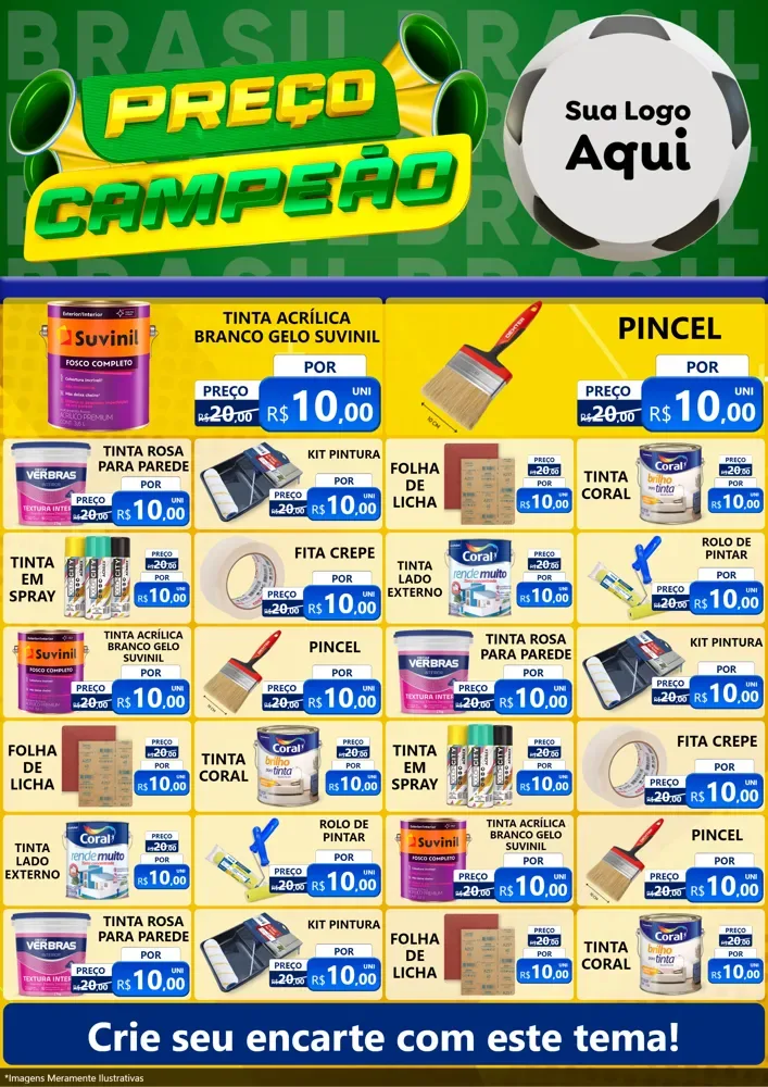 Modelo de Encarte para Encarte A4 Vertical com o tema Preço Campeão - Copa para Tintas e Ferramentas