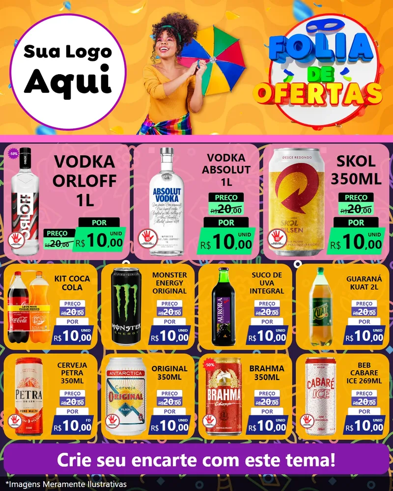 Modelo de Rede Social para Feed Instagram com o tema Folia de Ofertas para Distribuidora de bebidas