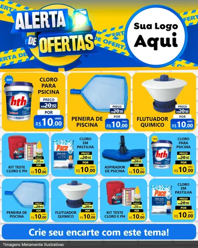 Modelo de Rede Social para Feed Instagram com o tema Alerta de Ofertas para Produtos para Piscina