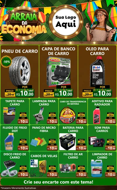 Modelo de Encarte para Encarte Grande com o tema Arraiá de Economia para Auto peças