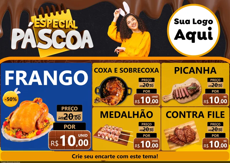 Modelo de Encarte para Encarte A4 Horizontal com o tema Especial Páscoa para Assados