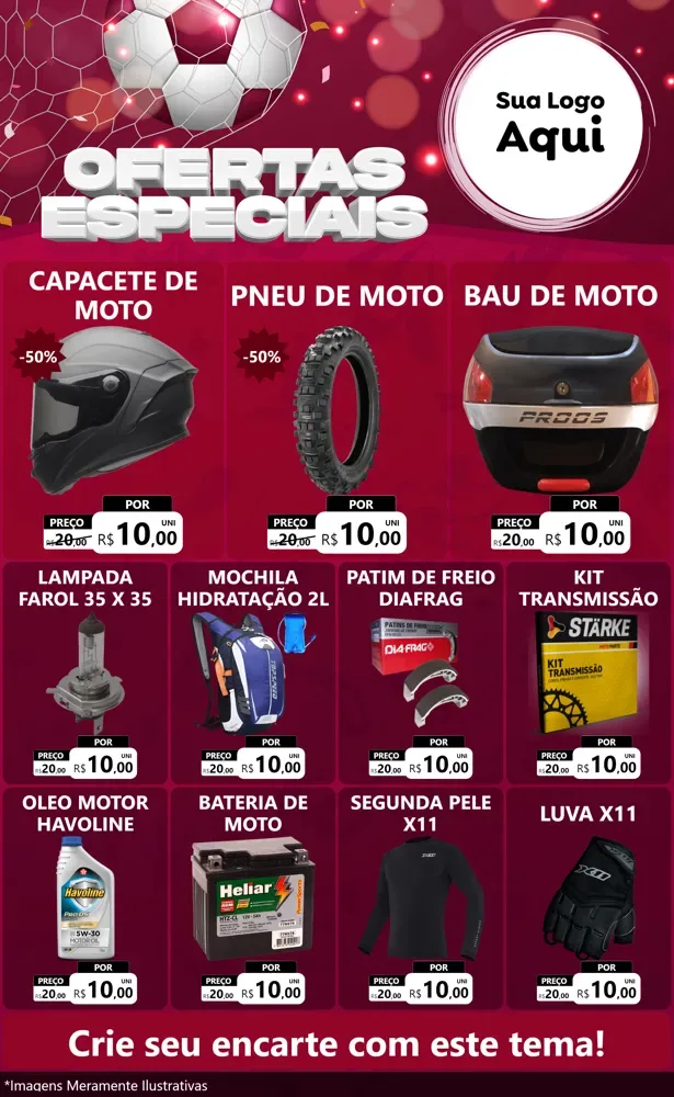 Modelo de Encarte para Encarte Grande com o tema Ofertas Especiais - Futebol para Moto peças