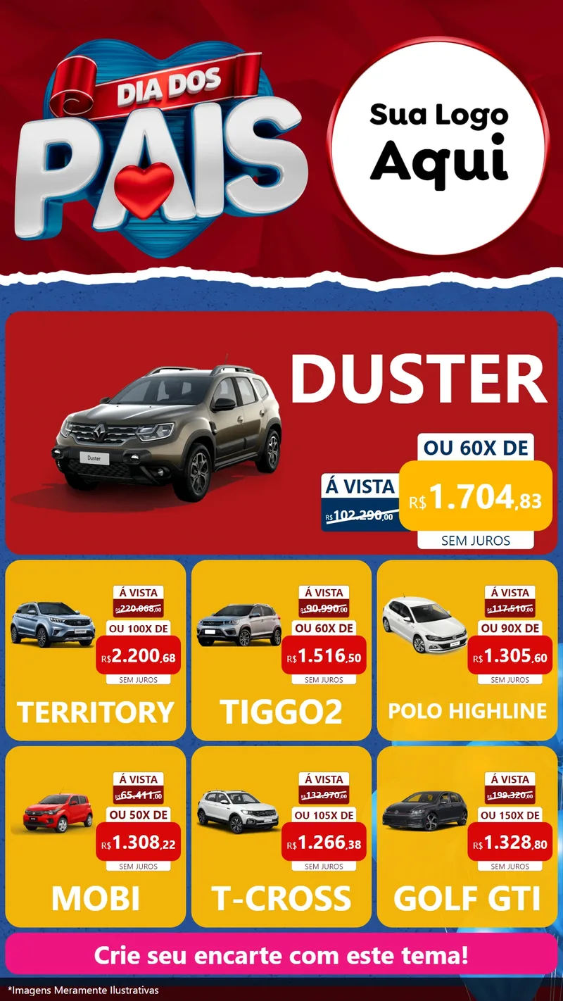Modelo de Rede Social para Stories com o tema Dia dos Pais para Concessionaria de Carros