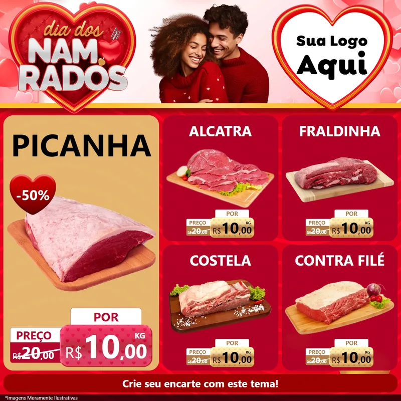 Modelo de Rede Social para Feed Facebook com o tema Dia dos Namorados para Açougue